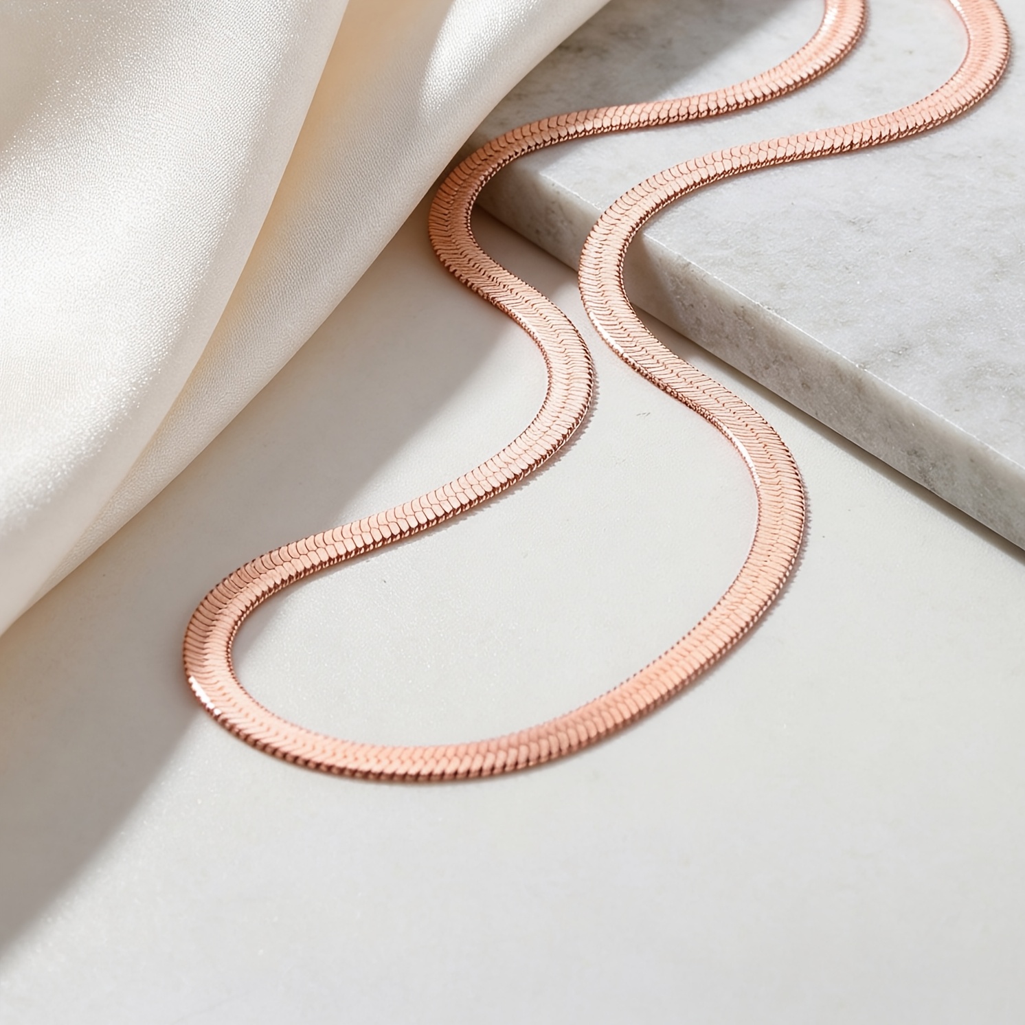 Women's Rose Golden-tone Flat Snake Chain Necklace